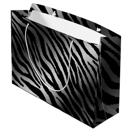 Luxury Modern Zebra Silver Black Line Groot Cadeauzakje (Achterkant Gekanteld)