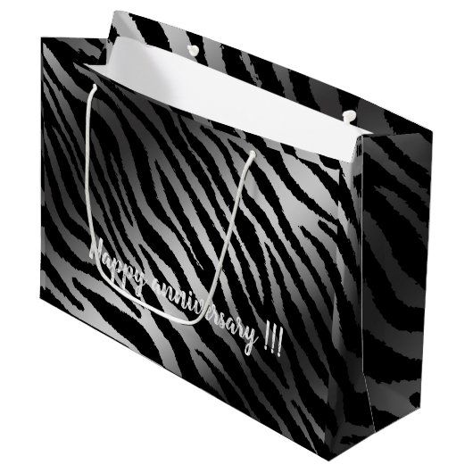 Luxury Modern Zebra Silver Black Line Groot Cadeauzakje (Voorkant Gekanteld)