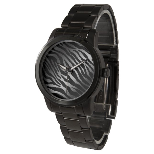 Luxury Modern Zebra Silver Black Line Horloge (Gekanteld)