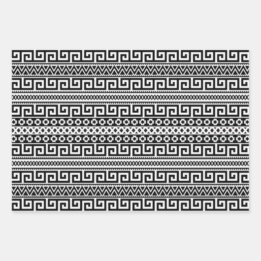 Luxury Monochrome Ancient Greek Aztec Maze Linear Inpakpapier Vel (Voorkant 2)
