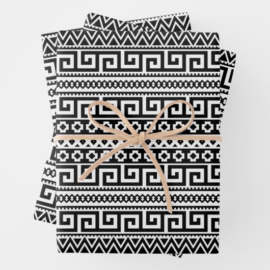 Luxury Monochrome Ancient Greek Aztec Maze Linear Inpakpapier Vel (In situ)