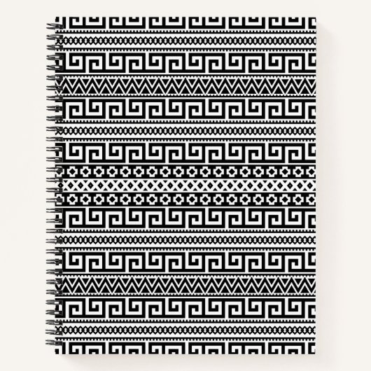 Luxury Monochrome Ancient Greek Aztec Maze Linear Notitieboek (Voorkant)