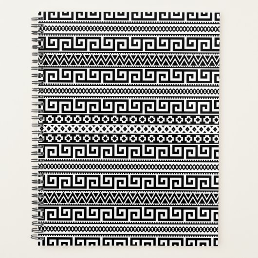 Luxury Monochrome Ancient Greek Aztec Maze Linear Planner (Voorkant)