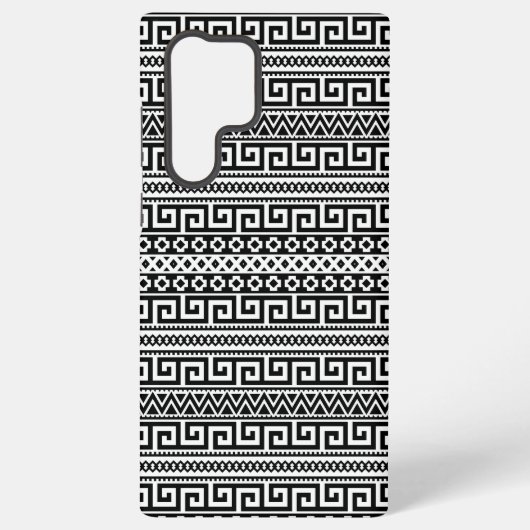 Luxury Monochrome Ancient Greek Aztec Maze Linear Samsung Galaxy Hoesje (Achterkant)