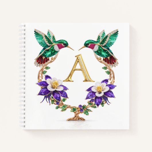 Luxury Monogram A Hummingbird Jeweled Wedding  Notitieboek (Voorkant)