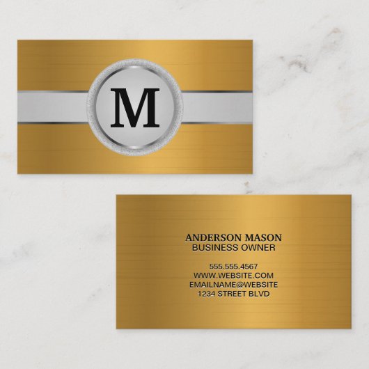 Luxury Monogram Band | Goudpenseel metaal Visitekaartje (Voorkant / Achterkant)