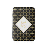 Luxury Monogram Black en Gold Quatre Floral Badmat (Voorkant Verticaal)