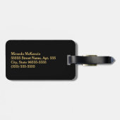 Luxury Monogram Black en Gold Quatre Floral Bagagelabel (Achterkant horizontaal)