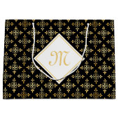 Luxury Monogram Black en Gold Quatre Floral Groot Cadeauzakje (Voorkant)