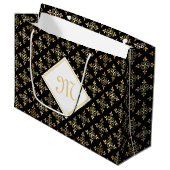 Luxury Monogram Black en Gold Quatre Floral Groot Cadeauzakje (Voorkant Gekanteld)