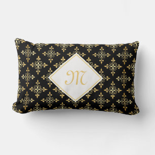 Luxury Monogram Black en Gold Quatre Floral Kussen