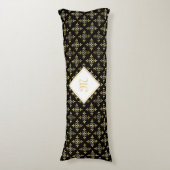 Luxury Monogram Black en Gold Quatre Floral Lichaamskussen (Voorkant Verticaal)