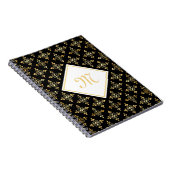 Luxury Monogram Black en Gold Quatre Floral Notitieboek (Rechterzijde)