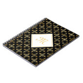 Luxury Monogram Black en Gold Quatre Floral Notitieboek (Linkerzijde)