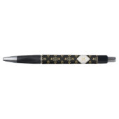Luxury Monogram Black en Gold Quatre Floral Pen (Voorkant)