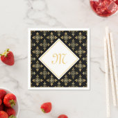 Luxury Monogram Black en Gold Quatre Floral Servet (Insitu)