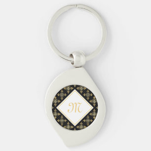 Luxury Monogram Black en Gold Quatre Floral Sleutelhanger