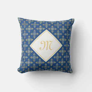 Luxury Monogram Blue en Gold Quatre Floral Kussen