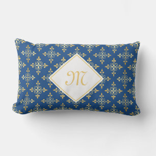 Luxury Monogram Blue en Gold Quatre Floral Kussen