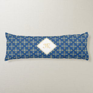 Luxury Monogram Blue en Gold Quatre Floral Lichaamskussen
