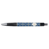 Luxury Monogram Blue en Gold Quatre Floral Pen (Voorkant)
