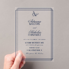 Luxury Monogram Blue Wedding Acryl Uitnodigingen