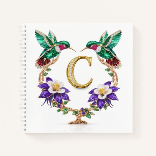Luxury Monogram C Hummingbird Jeweled Wedding Notitieboek (Voorkant)