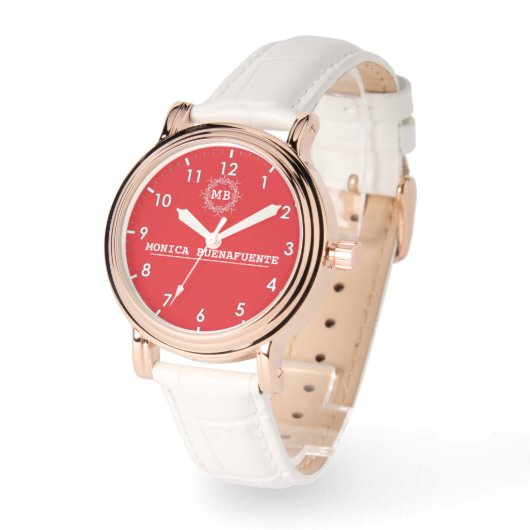 Luxury Monogram custom name red Horloge (Hoek)