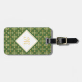 Luxury Monogram Green en Gold Quatre Floral Bagagelabel (Voorkant horizontaal)