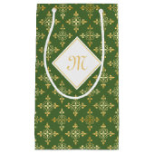 Luxury Monogram Green en Gold Quatre Floral Klein Cadeauzakje (Voorkant)
