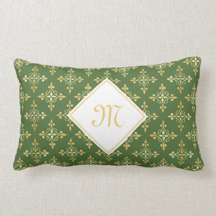 Luxury Monogram Green en Gold Quatre Floral Kussen