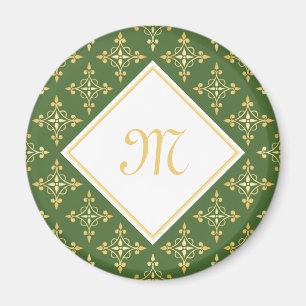 Luxury Monogram Green en Gold Quatre Floral Magneet