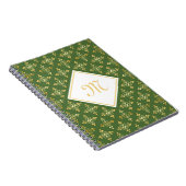 Luxury Monogram Green en Gold Quatre Floral Notitieboek (Rechterzijde)