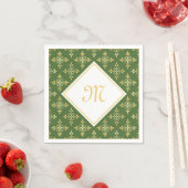Luxury Monogram Green en Gold Quatre Floral Servet (Insitu)