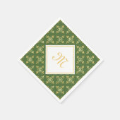 Luxury Monogram Green en Gold Quatre Floral Servet (Hoek)