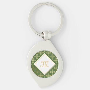 Luxury Monogram Green en Gold Quatre Floral Sleutelhanger