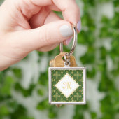 Luxury Monogram Green en Gold Quatre Floral Sleutelhanger (Hand)