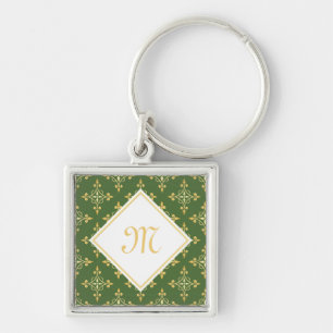Luxury Monogram Green en Gold Quatre Floral Sleutelhanger