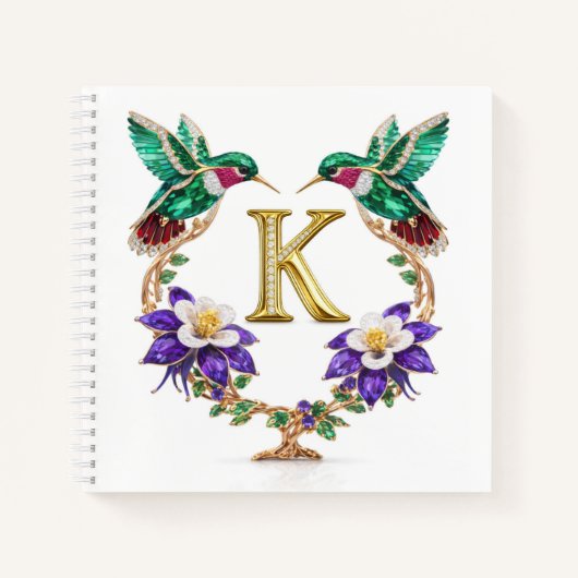 Luxury Monogram K Hummingbird Jeweled Gift Notitieboek (Voorkant)