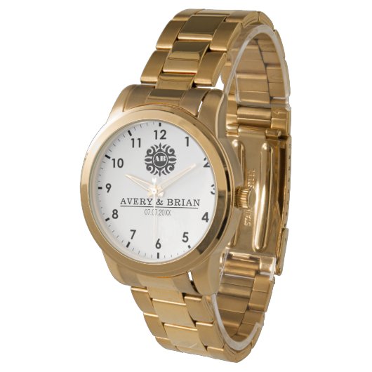 Luxury  Monogram Letters with Couple's Names Horloge (Gekanteld)