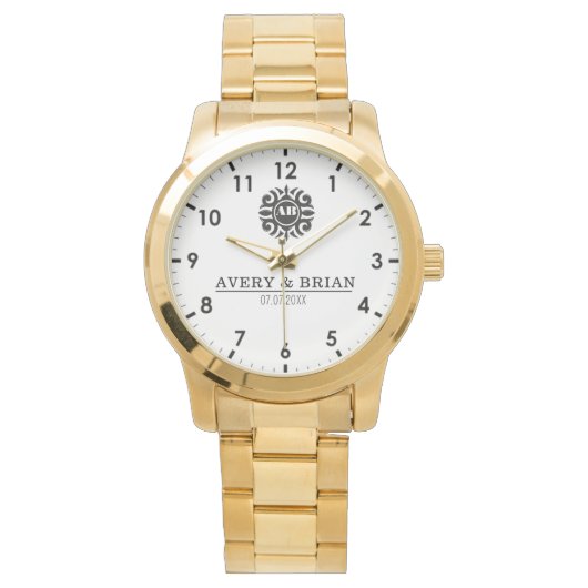 Luxury Monogram Letters with Couple's Names Horloge (Voorkant)