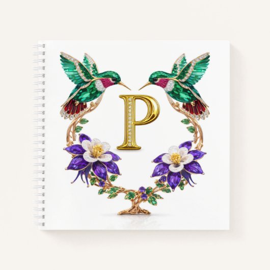 Luxury Monogram P Gold Hummingbird Wedding Shower  Notitieboek (Voorkant)