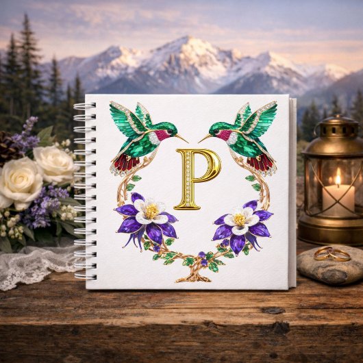 Luxury Monogram P Gold Hummingbird Wedding Shower  Notitieboek