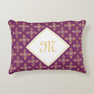 Luxury Monogram Paars en Gold Quatre Floral Accent Kussen