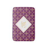 Luxury Monogram Paars en Gold Quatre Floral Badmat (Voorkant Verticaal)