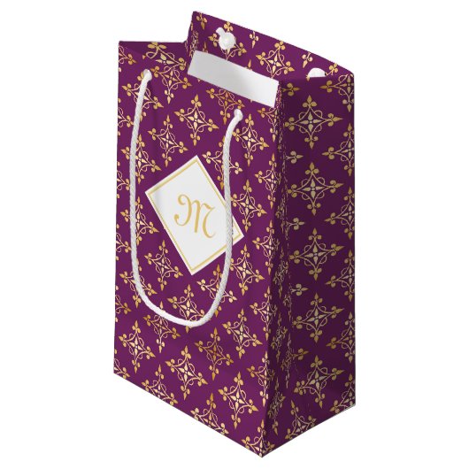 Luxury Monogram Paars en Gold Quatre Floral Klein Cadeauzakje (Voorkant Gekanteld)