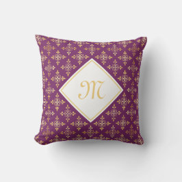 Luxury Monogram Paars en Gold Quatre Floral Kussen