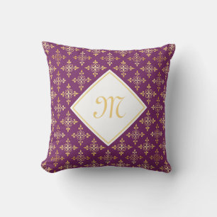 Luxury Monogram Paars en Gold Quatre Floral Kussen