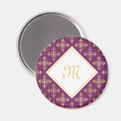 Luxury Monogram Paars en Gold Quatre Floral Magneet (Voorkant / Achterkant)