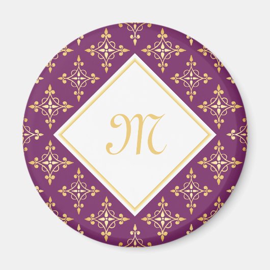 Luxury Monogram Paars en Gold Quatre Floral Magneet (Voorkant)